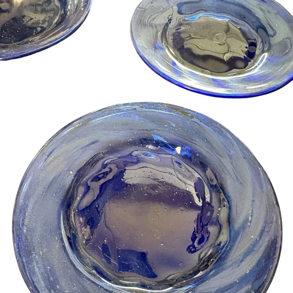 Vintage Set of 5 Cobalt Blue Glass Dessert Plates‎ Side Plates